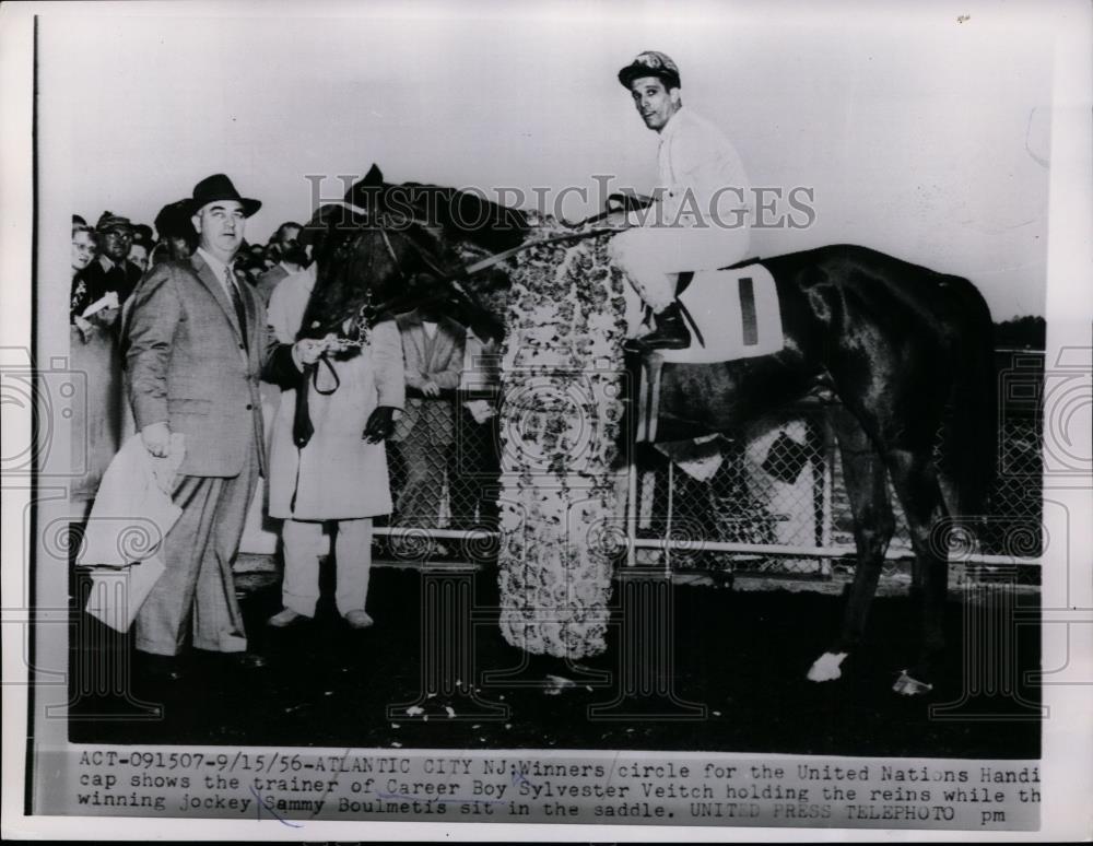 1956 Press Photo Career Boy wins United Nations Handicap in Atlantic City, NJ - Historic Images