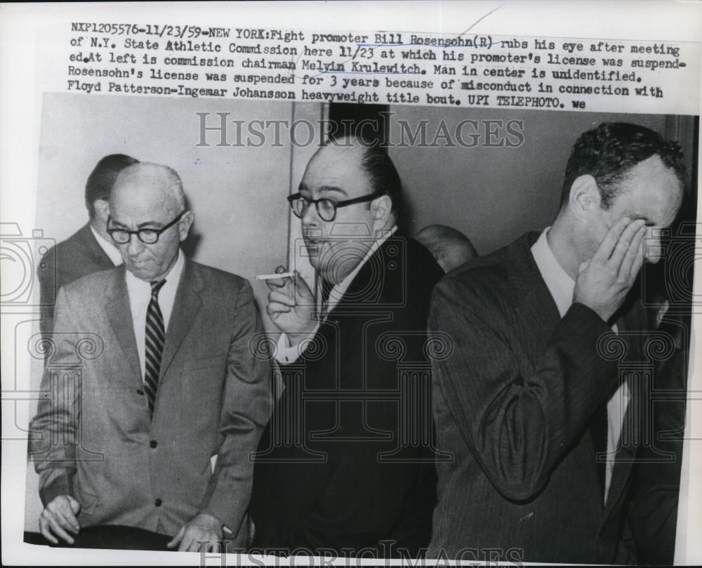 1959 Press Photo Fight promoter Bill Rosensohn, NY commission Melvin Kruelwitch - Historic Images