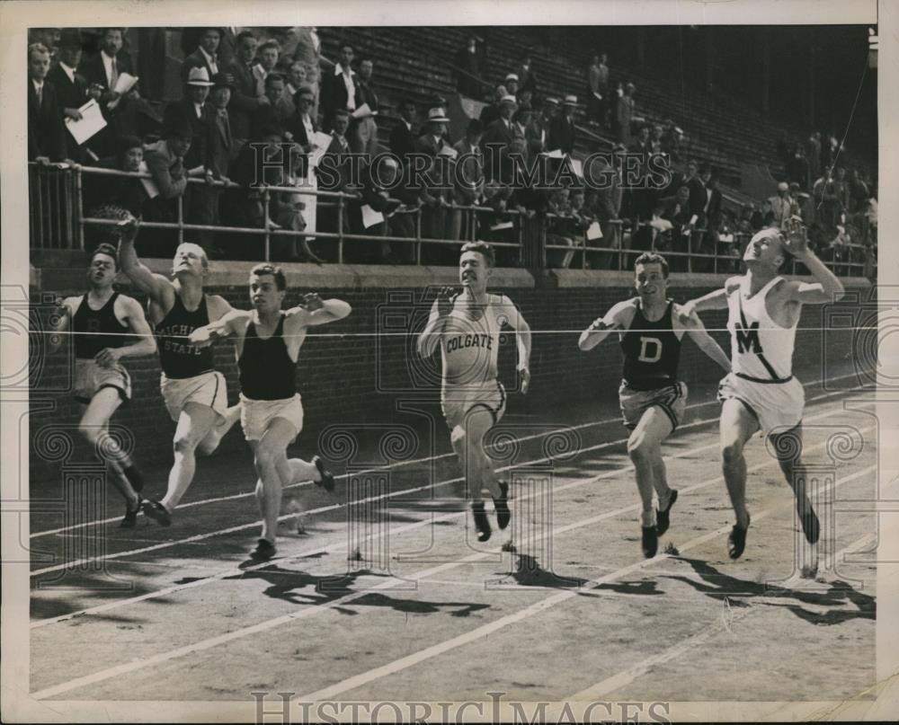 1936 Press Photo Allen of Rutgers wins 1st heat pf 100 meter dash at track meet - Historic Images