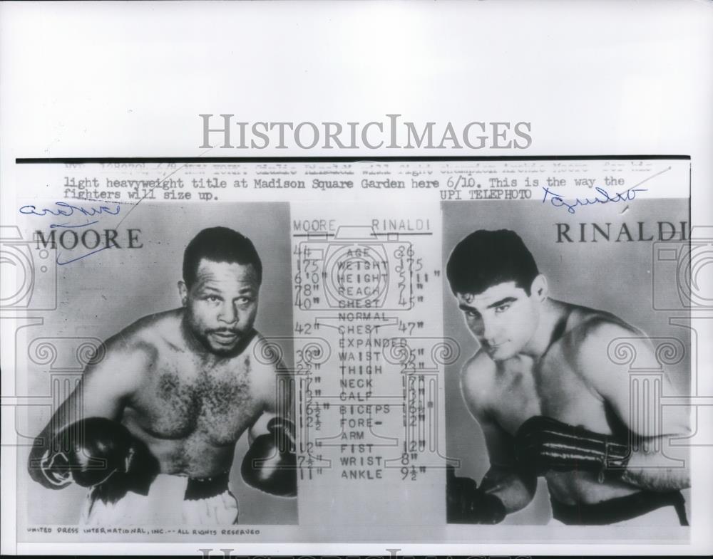 1951 Press Photo Archie Moore to fight Guilio Rinaldi in NYC bout - net15734 - Historic Images
