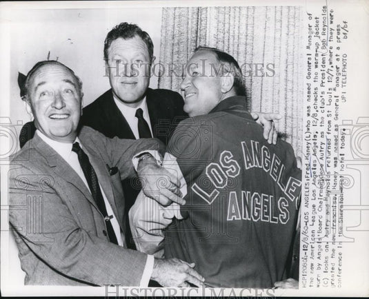 1960 Press Photo Fred Haney General manager of LA Angels, Gene Autry - net14968 - Historic Images