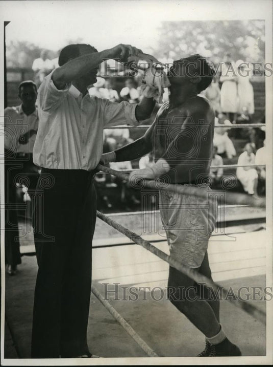 1933 Press Photo Jack Sharkey & trainer Al Tracey for Primo Carnera bout - Historic Images