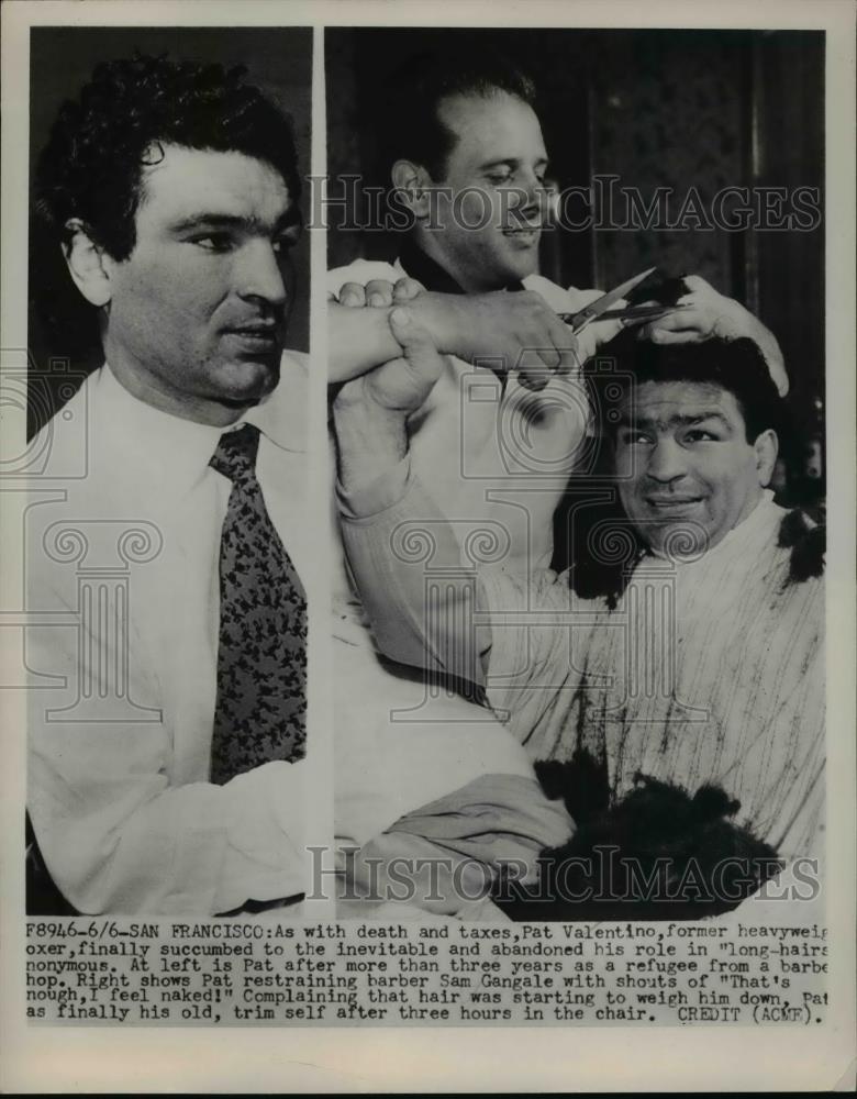 1951 Press Photo Pat Valentino former boxer & barber Sam Gangale in CA - Historic Images