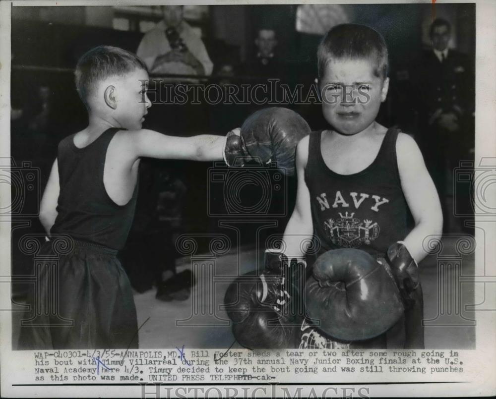 1955 Press Photo Bill Foster vs Timmy Villareal at kid boxing Annapolis MD - Historic Images