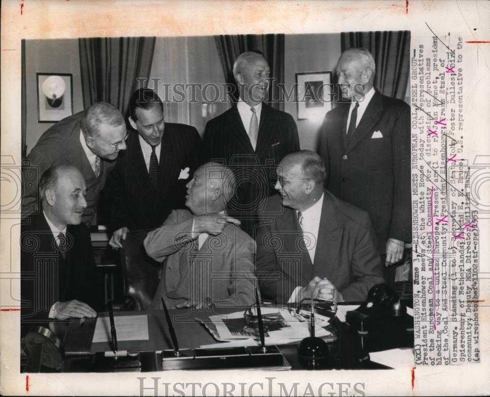 1953 Press Photo Eisenhower Meets With Members of European Coal and Steel Group - Historic Images