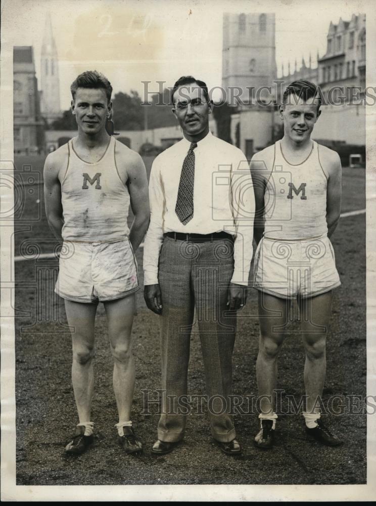 1931 Press Photo Bob Kennicott, Marshall Miller, coach Sam Margulo in Ill HS - Historic Images