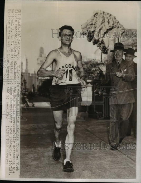 1947 Press Photo William Steiner at National AAU 20 kilometer run 1 H 54 M 24 S - Historic Images
