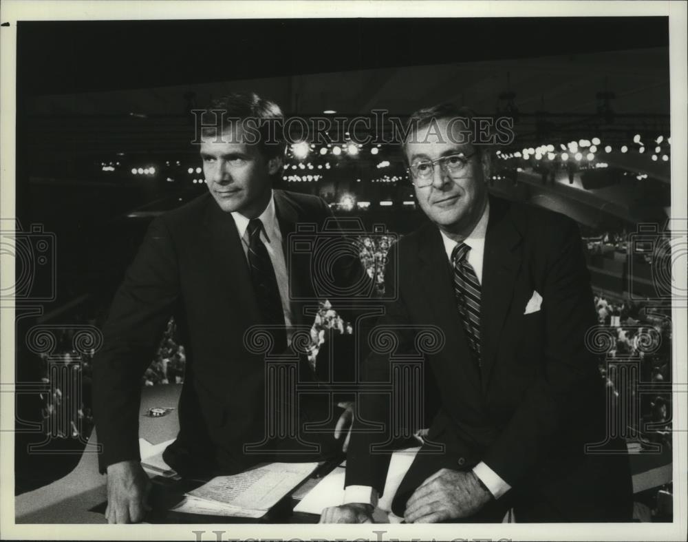 1984 Press Photo Correspondents Tom Brokaw and John Chancellor in San Francisco. - Historic Images