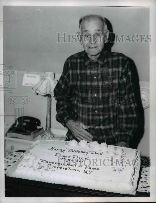 1966 Press Photo Elmer Flicks-90th birthday cake, baseball hall of fame - Historic Images