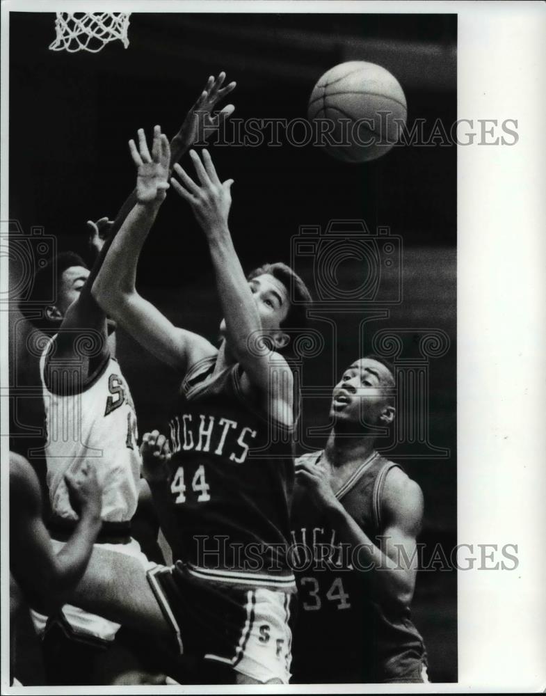 1988 Press Photo Craig Eastop, Stephens Hardaway, Jerome Gray-basketball action - Historic Images