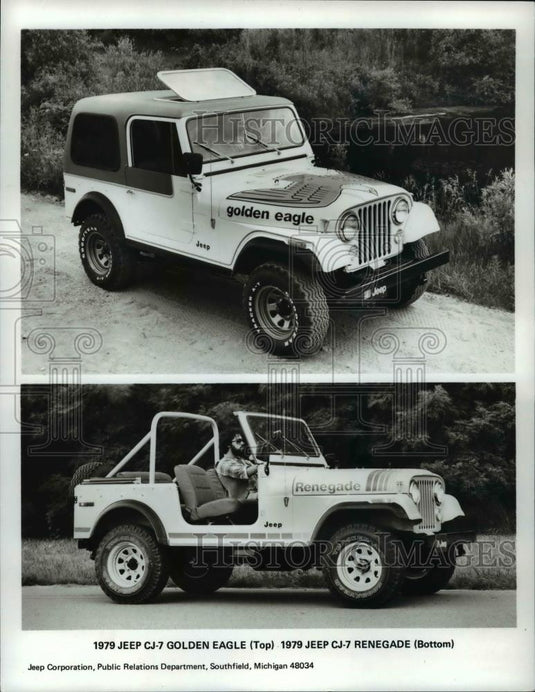 1979 Press Photo 1979 Jeep CJ-7 Golden Eagle and 1979 Jeep CJ-7 Renegade - Historic Images