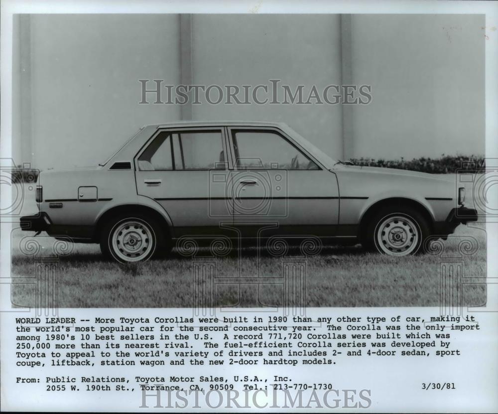 1981 Press Photo Toyota Corolla, Automobiles. - cvb68234 - Historic Images