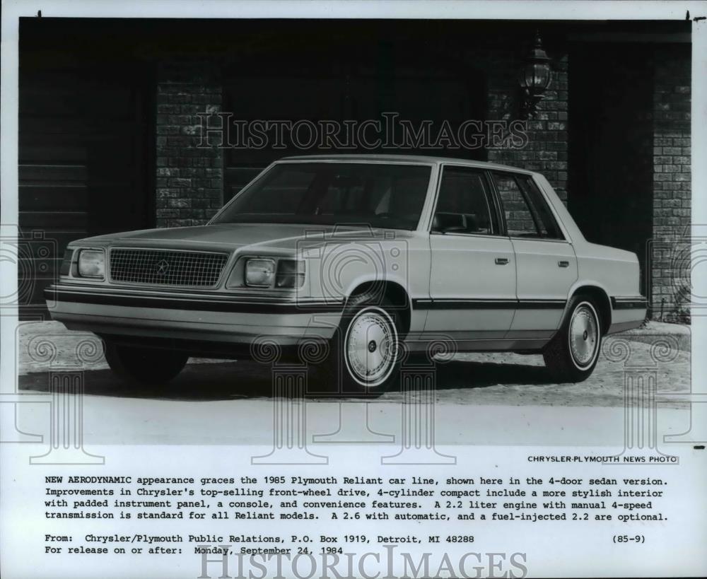 1985 Press Photo Plymouth Reliant car line - cvb68938 - Historic Images