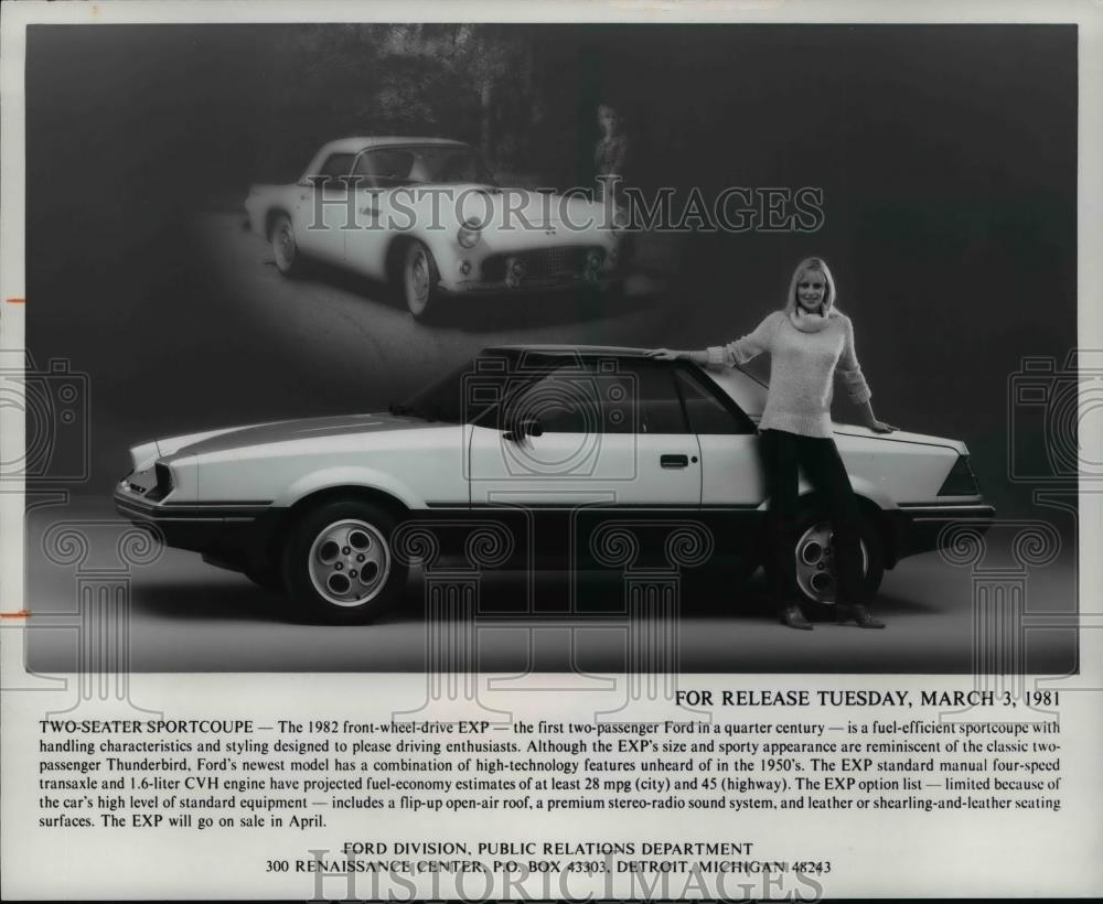 1981 Press Photo Ford&#39;s 1982 Front-wheel Drive EXP, Two-seater Sportcoupe - Historic Images