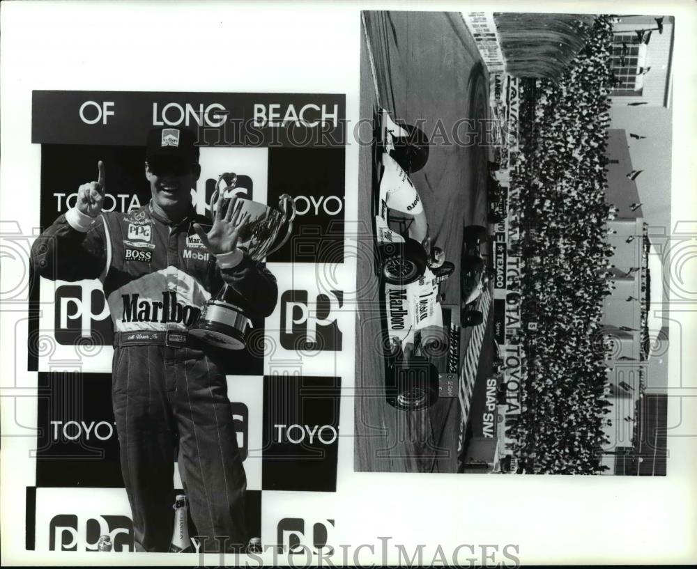 Press Photo Indy Car Winner Holds UP Five Fingers plus One - cvb69328 - Historic Images