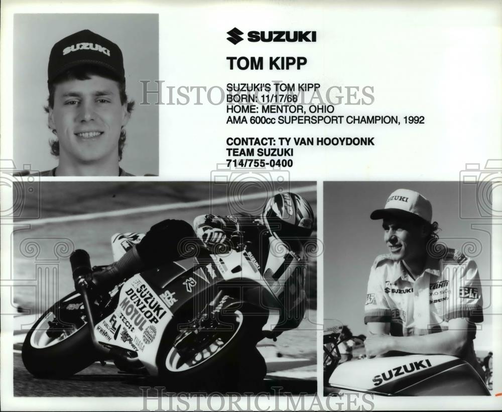 Press Photo Tom Kipp of Suzuki, AMA 600CC Supersport Champion of 1992 - Historic Images