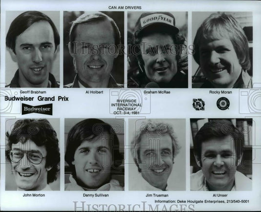 1981 Press Photo Budweiser Grand Prix, Brabham, Holbert, McRae, Moran, Morton - Historic Images