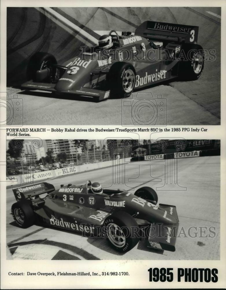 1985 Press Photo Bobby Rahal drives the budweiser/Truesports march 85C - Historic Images