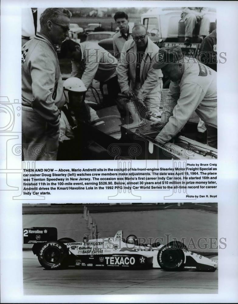 1964 Press Photo Race car driver, Mario Andretti, then and now - cvb70494 - Historic Images