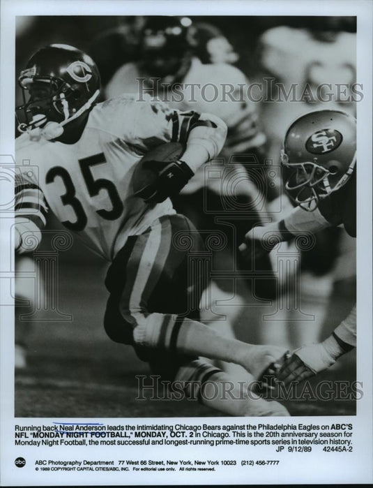 1989 Press Photo Running Back Neal Anderson leads Bears vs Philadelphia Eagles - Historic Images