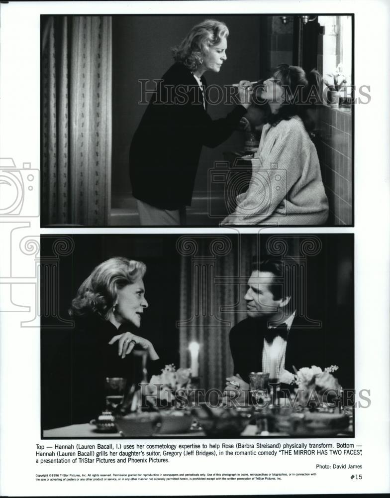 1996 Press Photo Lauren Becall, Barbara Streisand & Jeff Bridges in Movie Scene - Historic Images