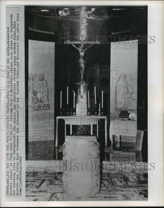 1965 Press Photo Newly Decorated Private Chapel of Pope Paul VI in Vatican - Historic Images