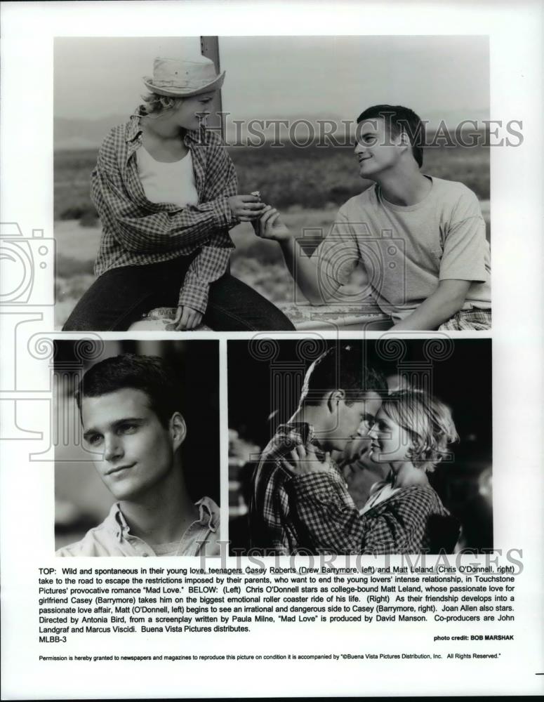 Press Photo Mad Love movie scenes-Drew Barrymore and Chris O&#39;Donnell - Historic Images