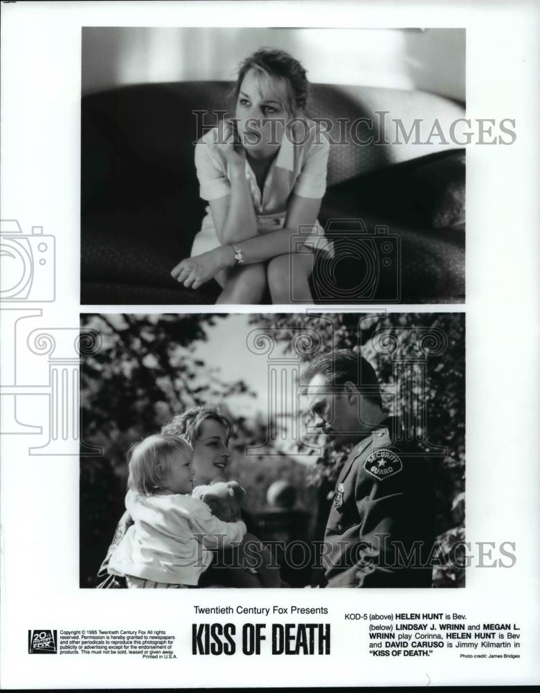 1995 Press Photo Helen Hunt, Lindsay Wrinn and David Caruso in Kiss of Death. - Historic Images