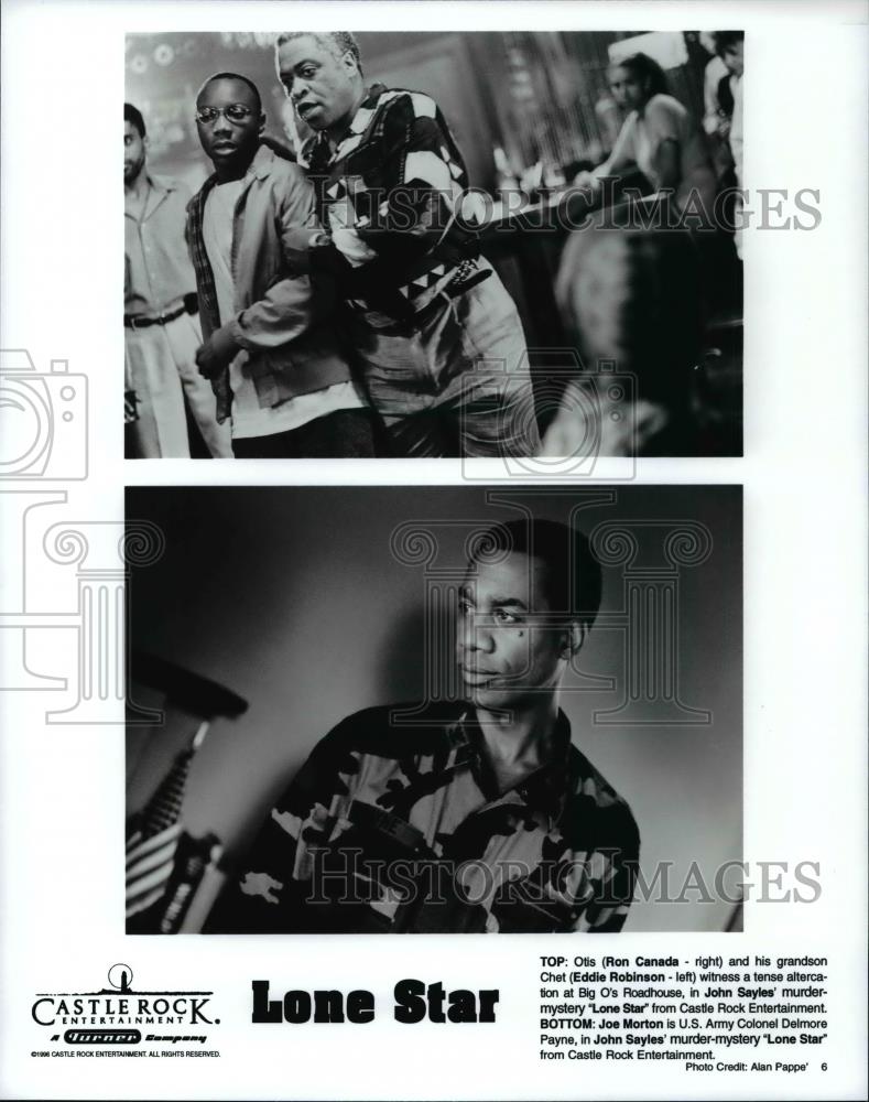 1996 Press Photo Ron Canada, Eddie Robinson and Joe Morton in Lone Star. - Historic Images