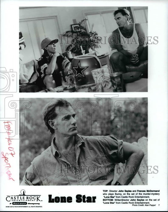 1996 Press Photo John Sayles and Frances McDormand on set of Lone Star. - Historic Images