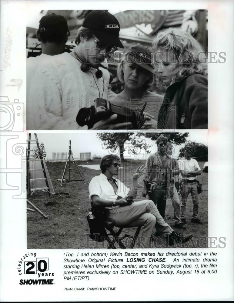 1996 Press Photo Kevin Bacon and Helen Mirren on set of Losing Chase. - Historic Images