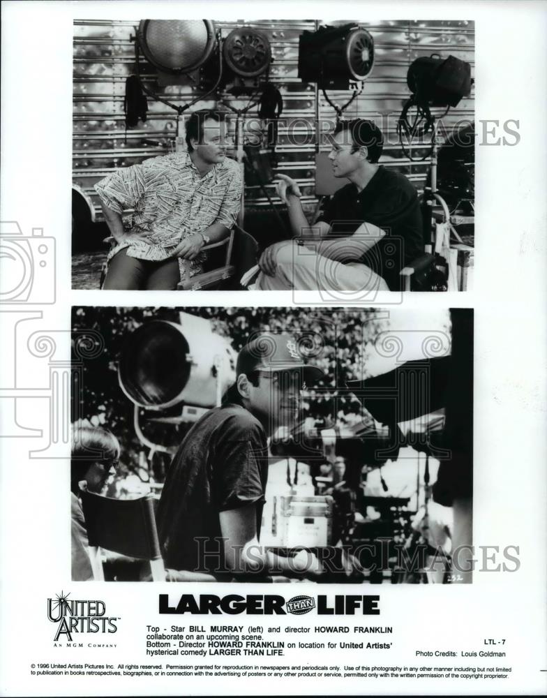 1996 Press Photo Bill Murray and Howard Franklin on set of Larger Than Life. - Historic Images