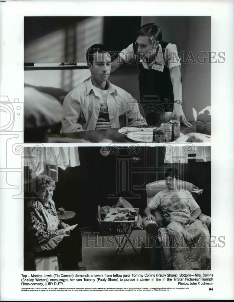 1995 Press Photo Pauly Shore, Shelley Winters and Tia Carrere in Jury Duty. - Historic Images