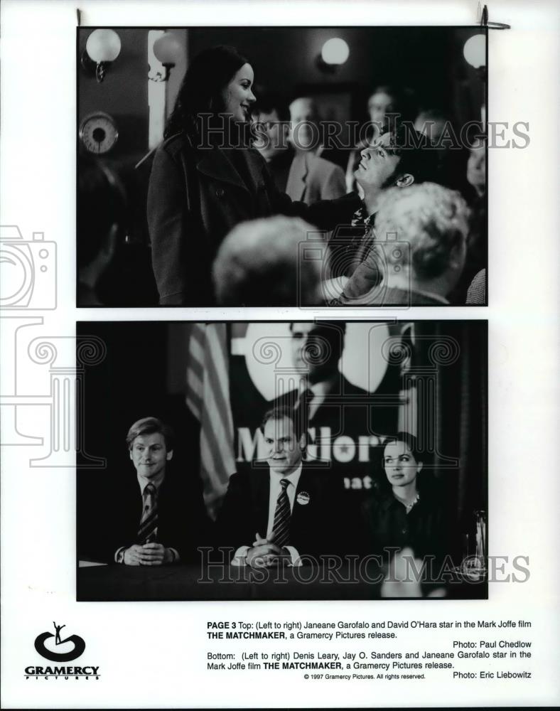 1997 Press Photo Janeane Garofalo, Denis Leary & David O'Hara in The Matchmaker. - Historic Images