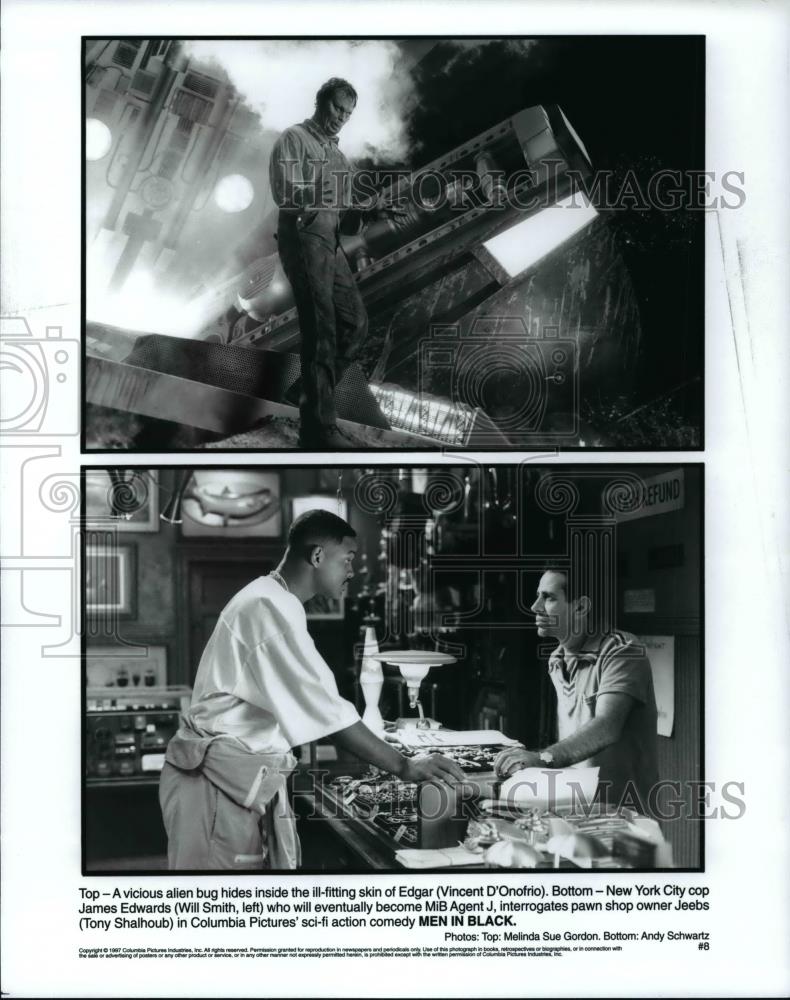 1997 Press Photo Vincent D'Onofrio, Will Smith & Tony Shalhoub in Men In Black. - Historic Images
