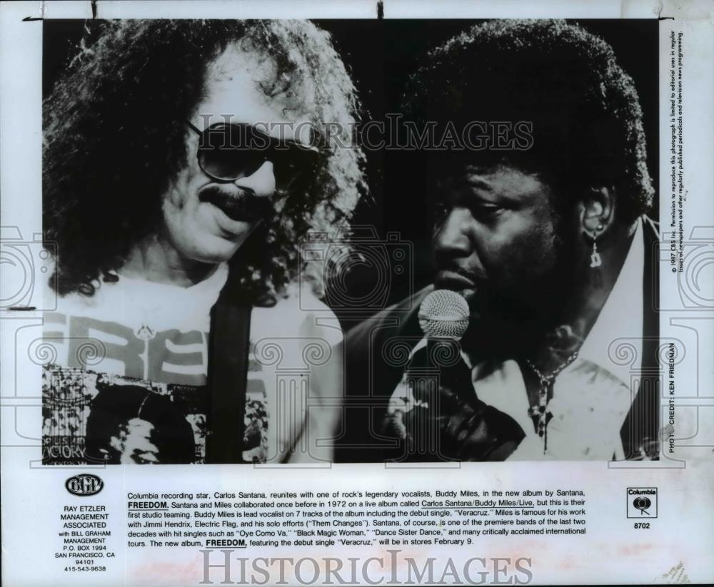 1987 Press Photo Carlos Santana and Buddy Miles on Freedom album. - cvp98989 - Historic Images