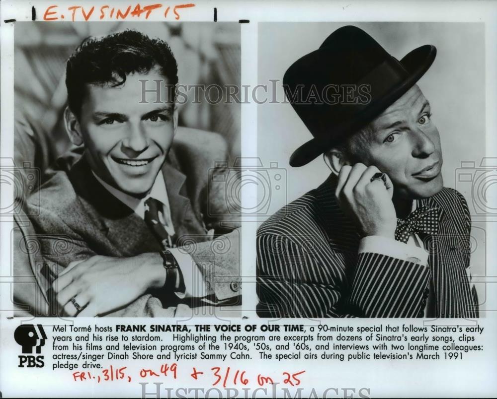 1991 Press Photo Mel Torme hosts Frank Sinatra, The Voice Of Our Time - Historic Images