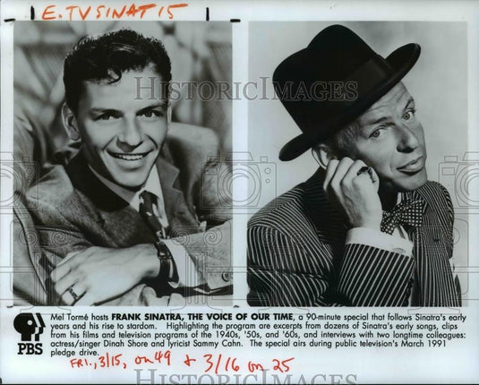 1991 Press Photo Mel Torme hosts Frank Sinatra, The Voice Of Our Time - Historic Images