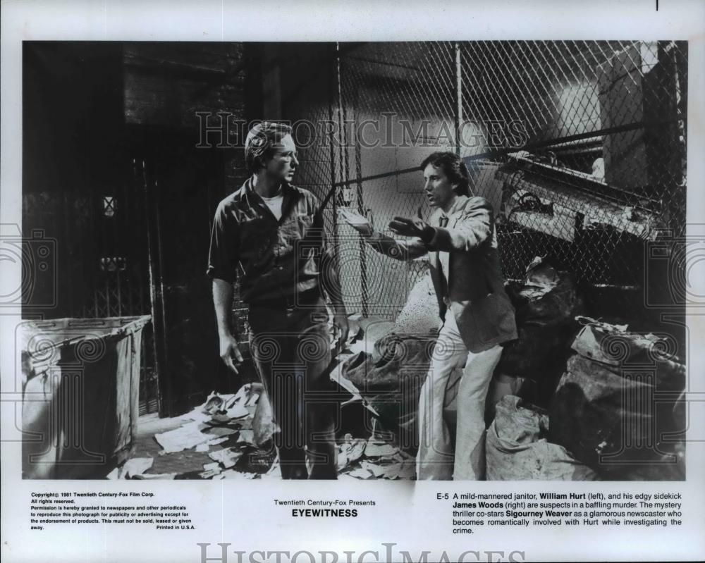 1981 Press Photo William Hurt, James Woods &amp; Sigourney Weaver in Eyewitness. - Historic Images