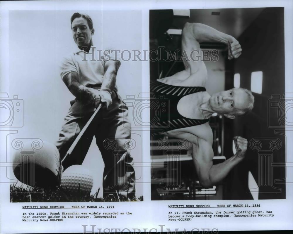 1994 Press Photo Golfer Frank Stranahan in 1950s and at age 71 as body-builder. - Historic Images