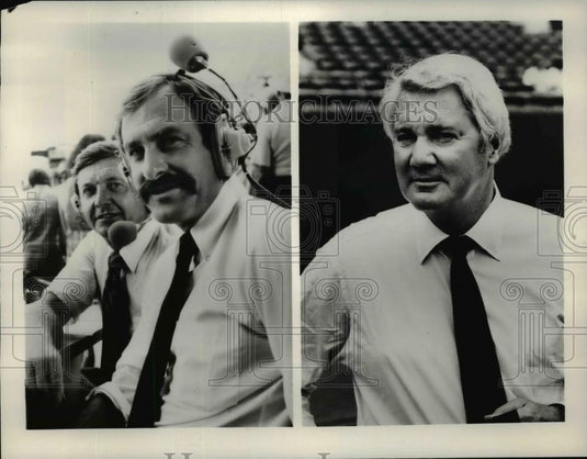 1982 Press Photo Tony Trabert, John Newcomb & Pat Summerall CBS Sports anchors. - Historic Images