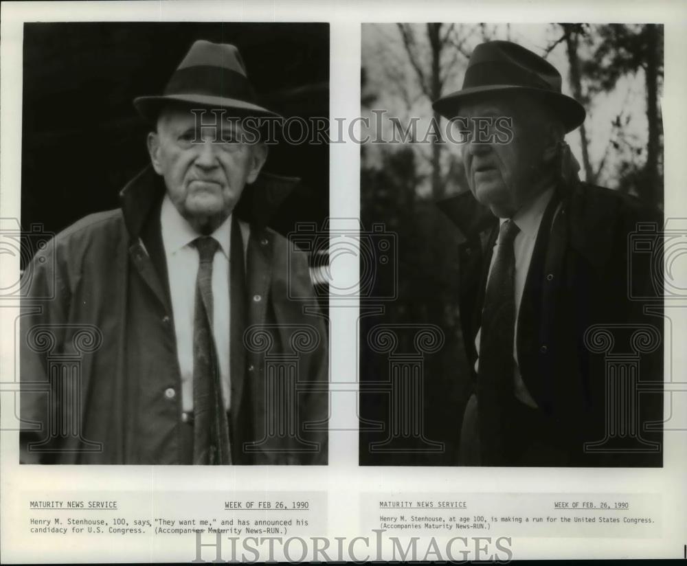 1990 Press Photo Henry M. Stenhouse announces candidacy for Congress at age 100. - Historic Images