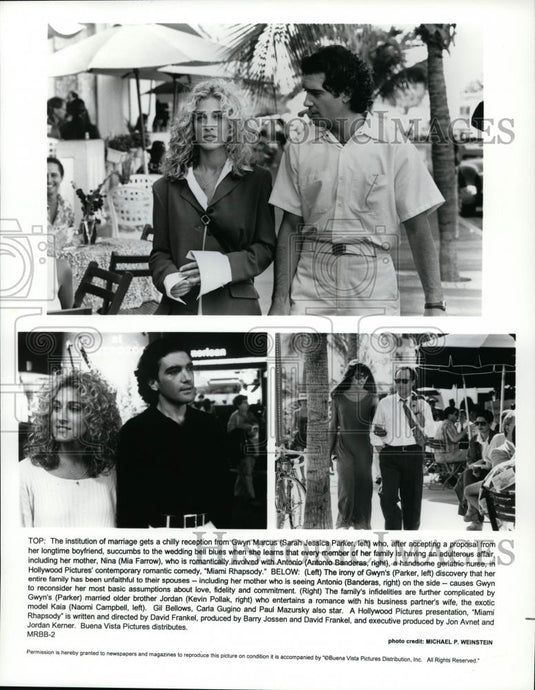 1995 Press Photo Antonio Banderas and Sarah Jessica Parker in Miami Rhapsody. - Historic Images
