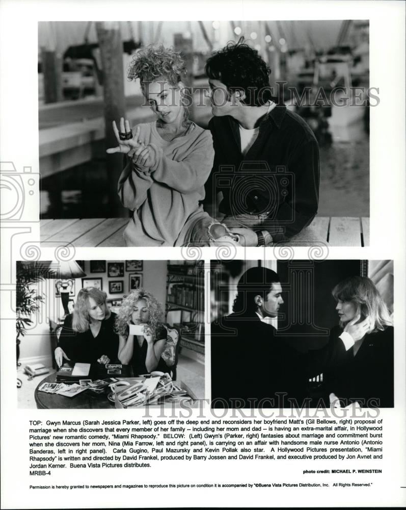 1995 Press Photo Mia Farrow and Antonio Banderas in Miami Rhapsody. - cvp99693 - Historic Images