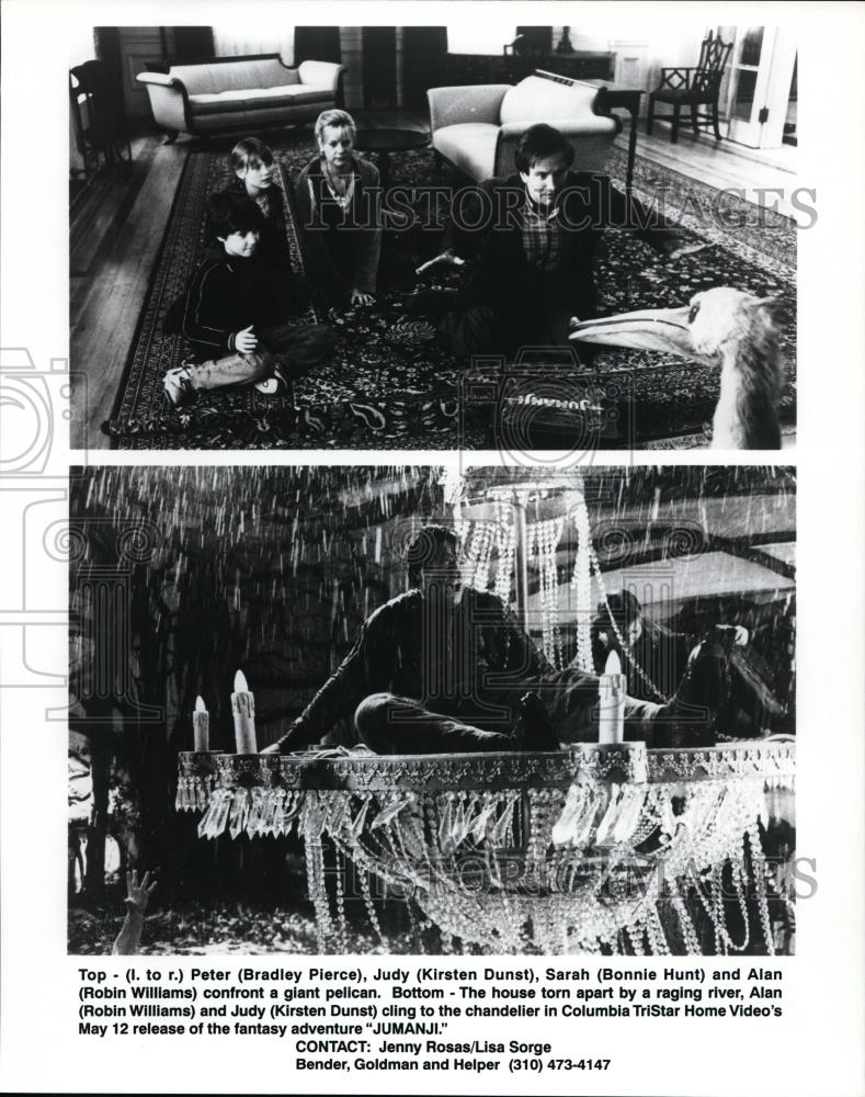 Press Photo Bradley Pierce, Kirsten Dunsth and Robin Williams in Jumanji. - Historic Images