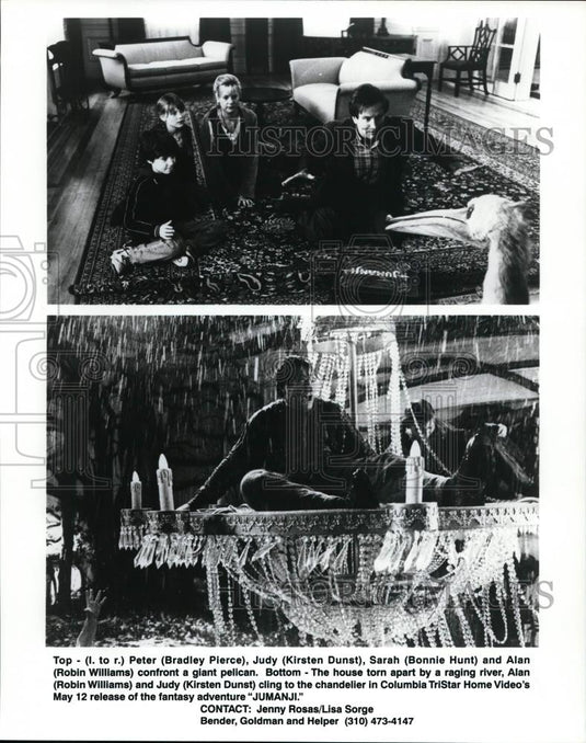 Press Photo Bradley Pierce, Kirsten Dunsth and Robin Williams in Jumanji. - Historic Images