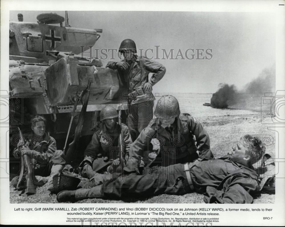 1980 Press Photo Mark Hamill, Robert Carradine &amp; Perry Lang in The Big Red One. - Historic Images