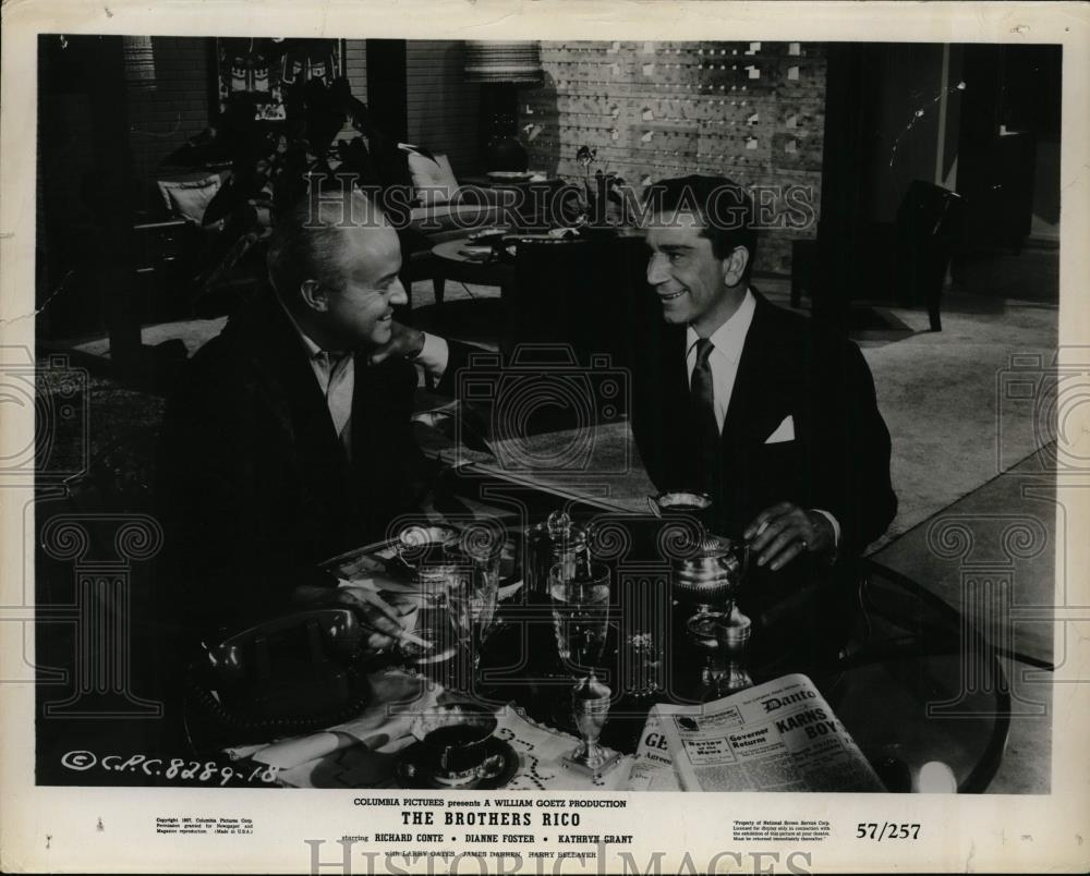 1957 Press Photo Richard Conte and Larry Gates in The Brothers Rico. - cvp99875 - Historic Images