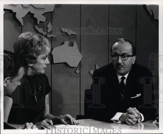 1957 Press Photo Hugh Down, Pauline Frederick, Ambassador George Tomeh - Historic Images