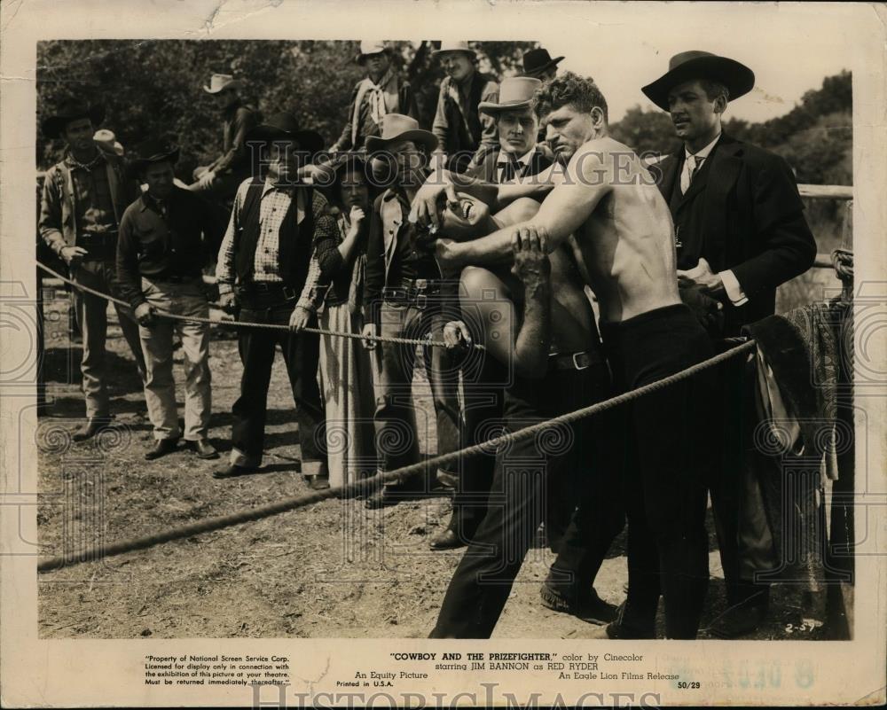 1949 Press Photo Cowboy and the Prizefighter - cvp99999 - Historic Images